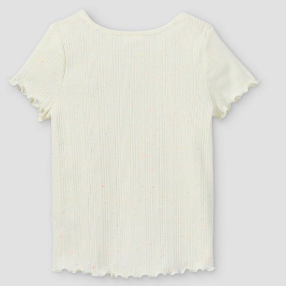 Rib-Knit Printed Lettuce Ruffle Hem Short Sleeve Top - Picture 3 of 5